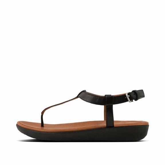 Sandales À Lanière Femme Fitflop Tia Cuir T-Bar Noir (QLZ187306)